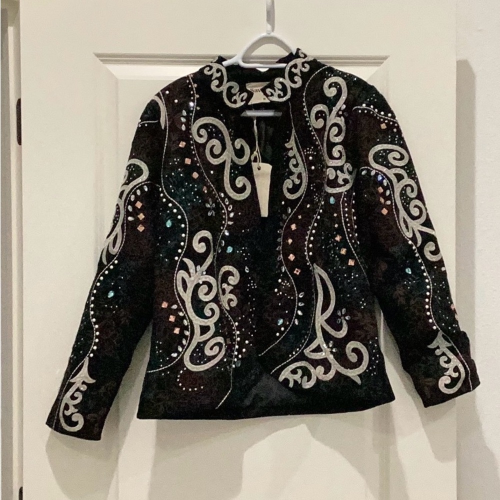 Savanna Jane Multi Colored  Embellished Blazer with White Scrolls - SIZE M - NWT